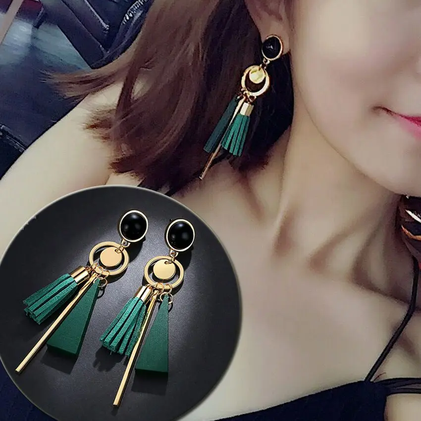 Bohemian Long Statement Tassel Drop Earrings for Women Luxury Resin Beads Tassel Earrings 6 Color Choice Jewelry Gift - Окраска металла: e84-Green