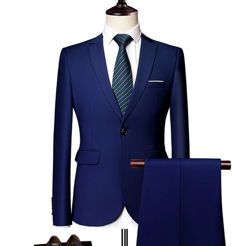 Customized new fashion men's clothing men's suit two-piece suit (coat + pants) men's single button four-quarter sleeve suit