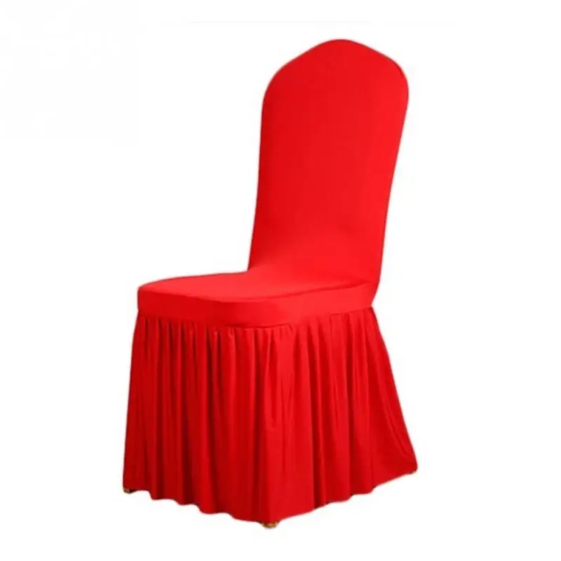 Elegant Pleated Pattern Pure Color Wedding Party Banquet Plain Chair Seat Coverings Dining Room Spandex Elastic