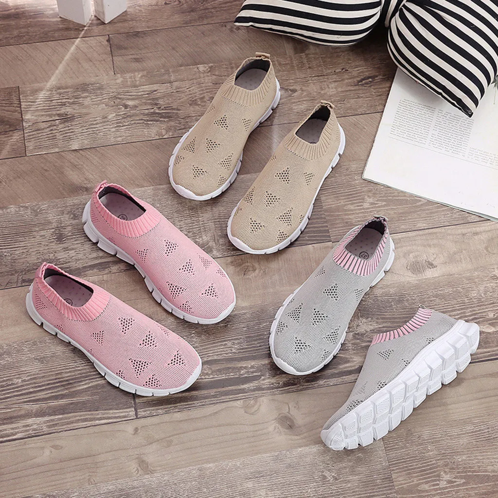 

Leisure Ladies's Outdoor Mesh Lace Up Slip On Shoes Run Breathable Shoes Soft Bottom Comfort Sneakers pink khaki gray size 35-43