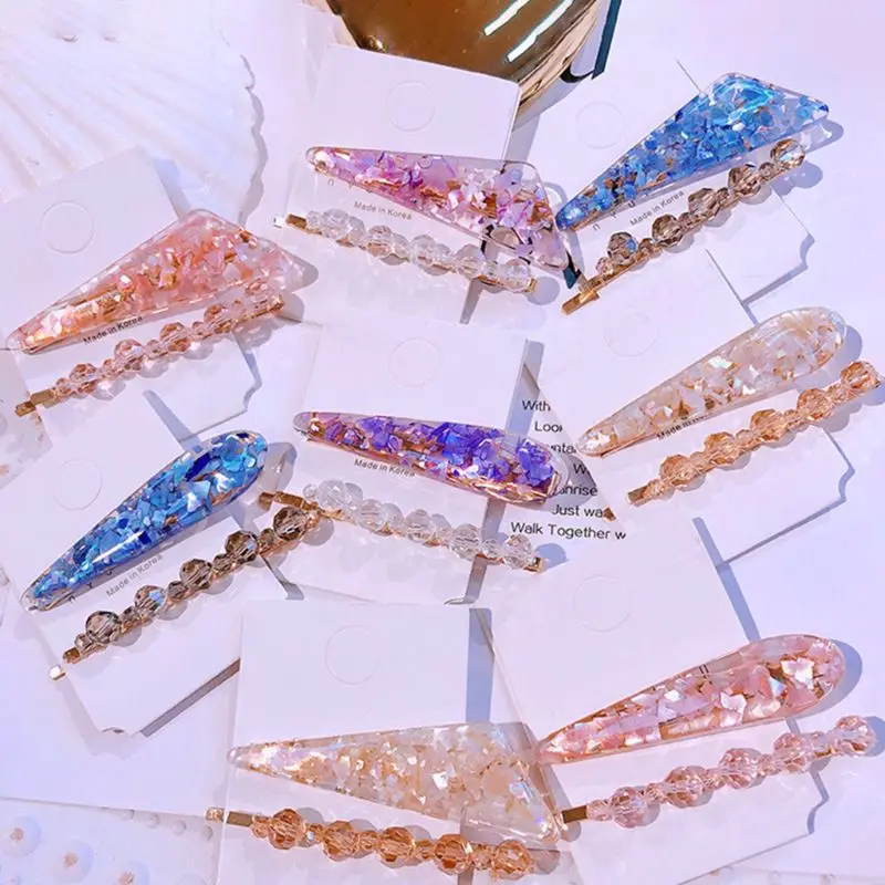 

2Pcs/Set Japanese Women Girls Handmade Beading Hairpins Acetate Colored Sequins Water Drop Duckbill Hair Clip Drop Oil Barrettes