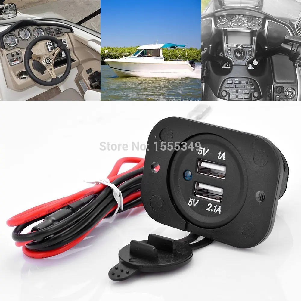 

12V Waterproof Power Outlet Cigarette Lighter Socket 2.1A Dual USB Charger Panel Flush Mount For Benelli Aprilia KTM BMW
