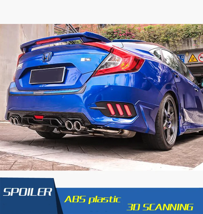 For Civic Rear spoiler ABS Rear Bumper Diffuser Bumpers Protector For