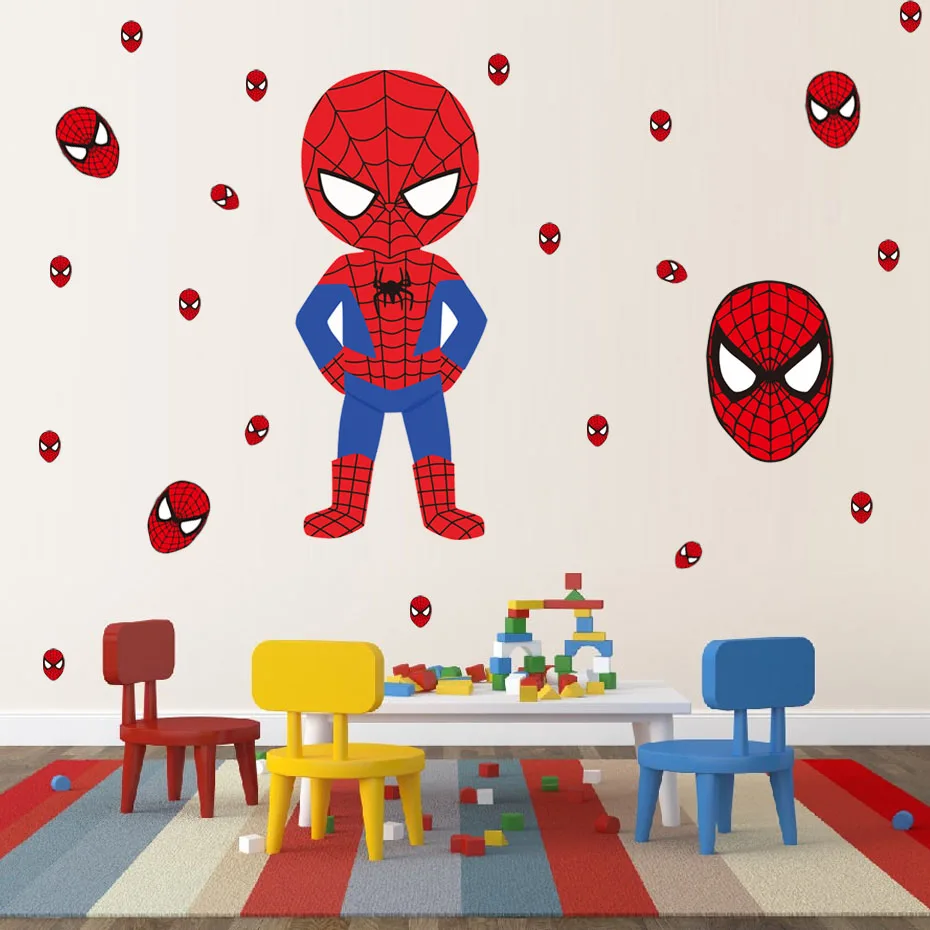 

Cartoon Super Hero Bat Spider Man Wall Decal Room Decor American Captain Stickers for Nursery Children's Kids Bedroom Home Mural