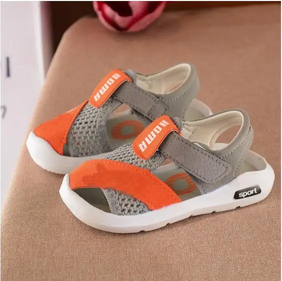 grey Orange Весенняя и летняя детская обувь новая мужская пляжная обувь с мягкой подошвой для мальчиков детские спортивные сандалии Baotou - Цвет: grey Orange