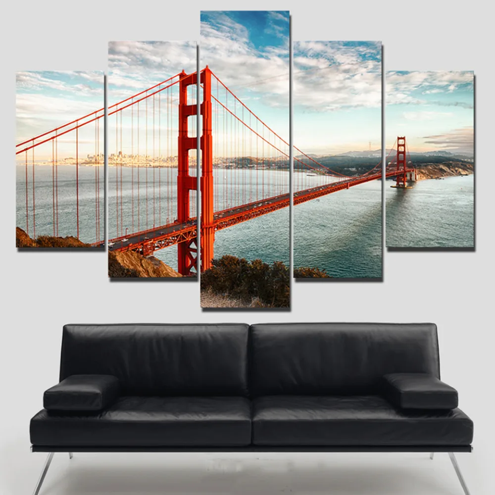 Original Oil Ink Canvas Print Golden Gate Bridge Painting On Canvas