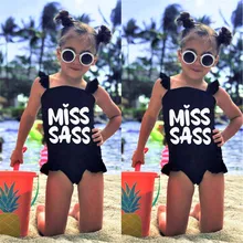 Yangmaile/купальные костюмы с высокой талией для маленьких девочек; купальный костюм с оборками и буквенным принтом; купальник-бикини; купальный костюм Y