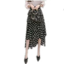 Милые богемные женские шифоновые юбки Многослойные весенне-летние женские модные юбки в горошек с принтом Юбки До Колена Q104