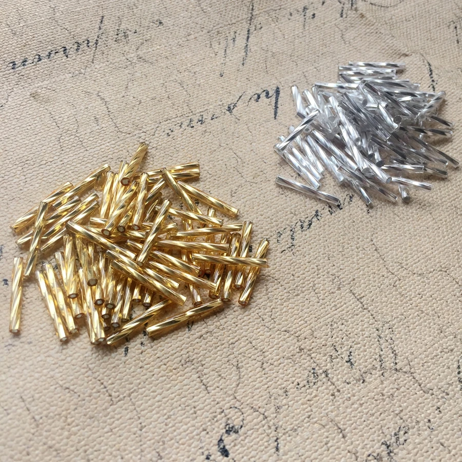 

20MM 100G/430Pcs Silver & Gold Style Tube Czech Glass Seed Beads Spacer Loose Beads Accessories Findings