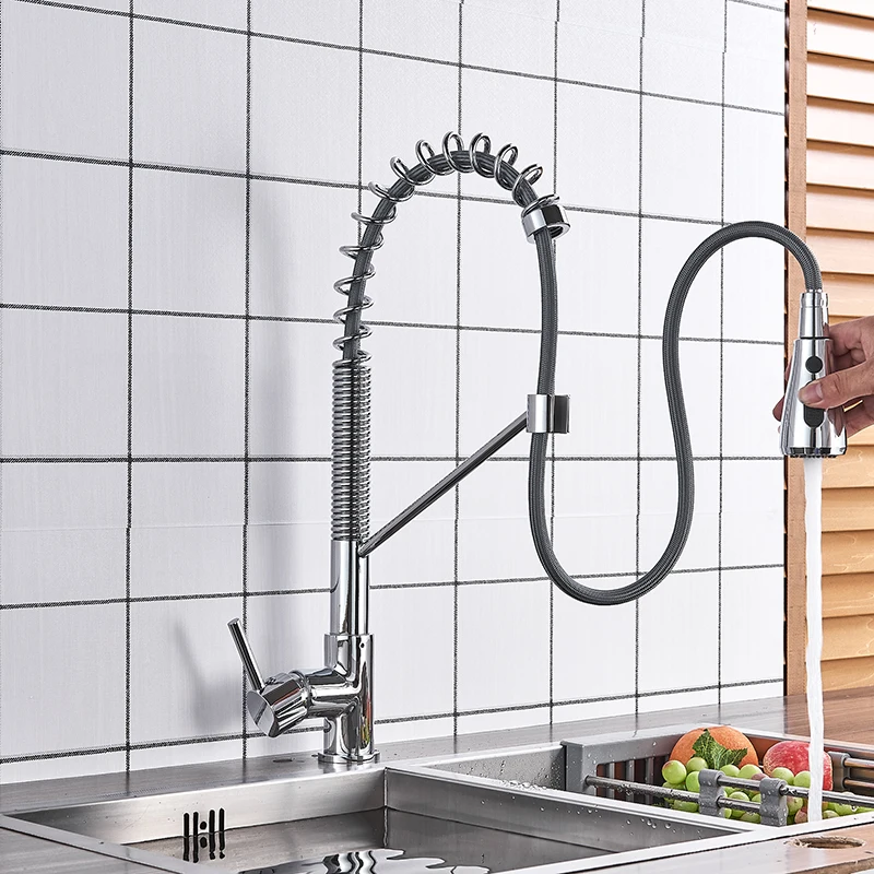 Spring Style Kitchen Faucet head mixer cold and hot Brushed Nickel Faucet Pull Out sprayer mixer tap 10