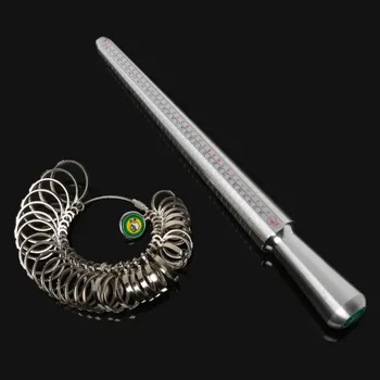 

1 Set (HK Finger Ring Size Measure Gauge+ ABS Plastic Mandrel Stick Finger Gauge)Ring Measuring Jewelry Tools & Equipments