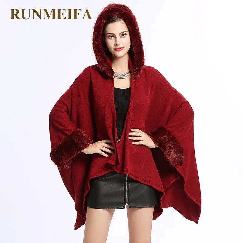 RUNMEIFA осенне зимний женский длинный вязаный кардиган пончо из искусственного
