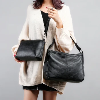 

2018 New Arrival Luxury Women Bag Soft Leather Handbag Large Capacity Shoulder Bag Clutch Crossbody Bags For Women 2pcs Set Sac