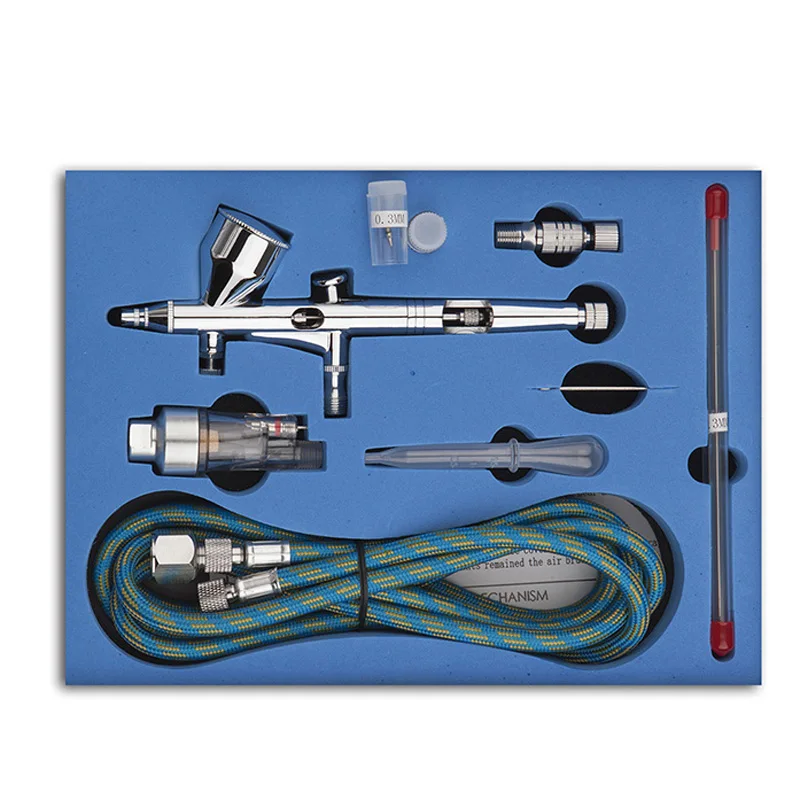 Комплект аэрографа двойного действия, компрессор, портативная воздушная кисть, распылитель краски для дизайна ногтей, тату, торта, электроинструменты 0,2/0,3/0,5 мм