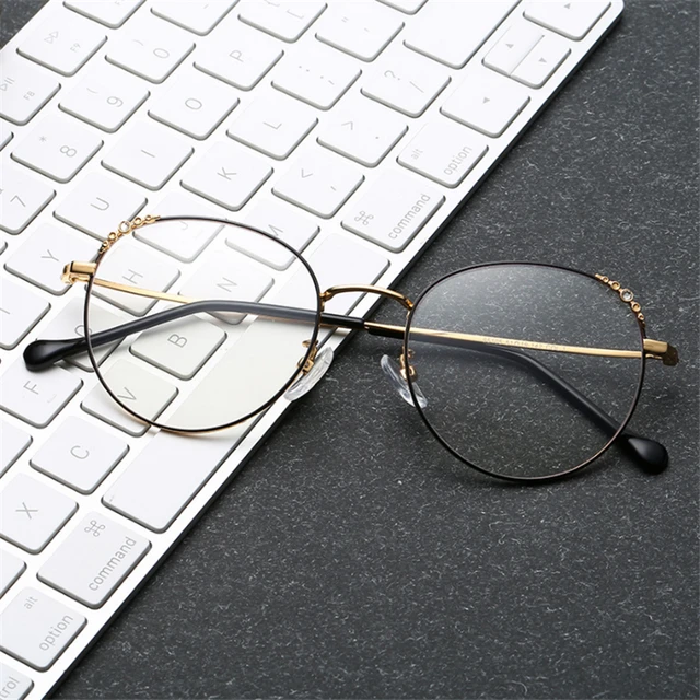 Cheap Mincl/Retro big round frame diamond Blue Light Blocking Glasses metal fashion computer glasses UV protection goggles YXR