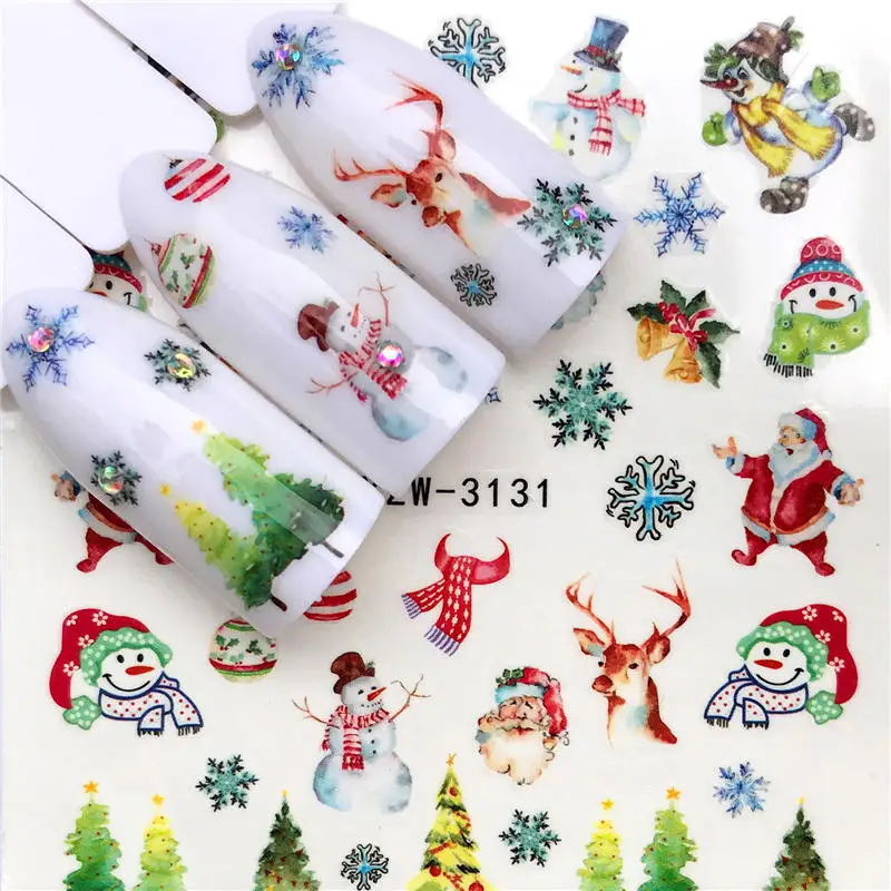 FWC 1 Sheet Christmas Snowflake Nail Sticker Santa Claus Deer Pattern Transfer Sticker Manicure Nail Art Decals