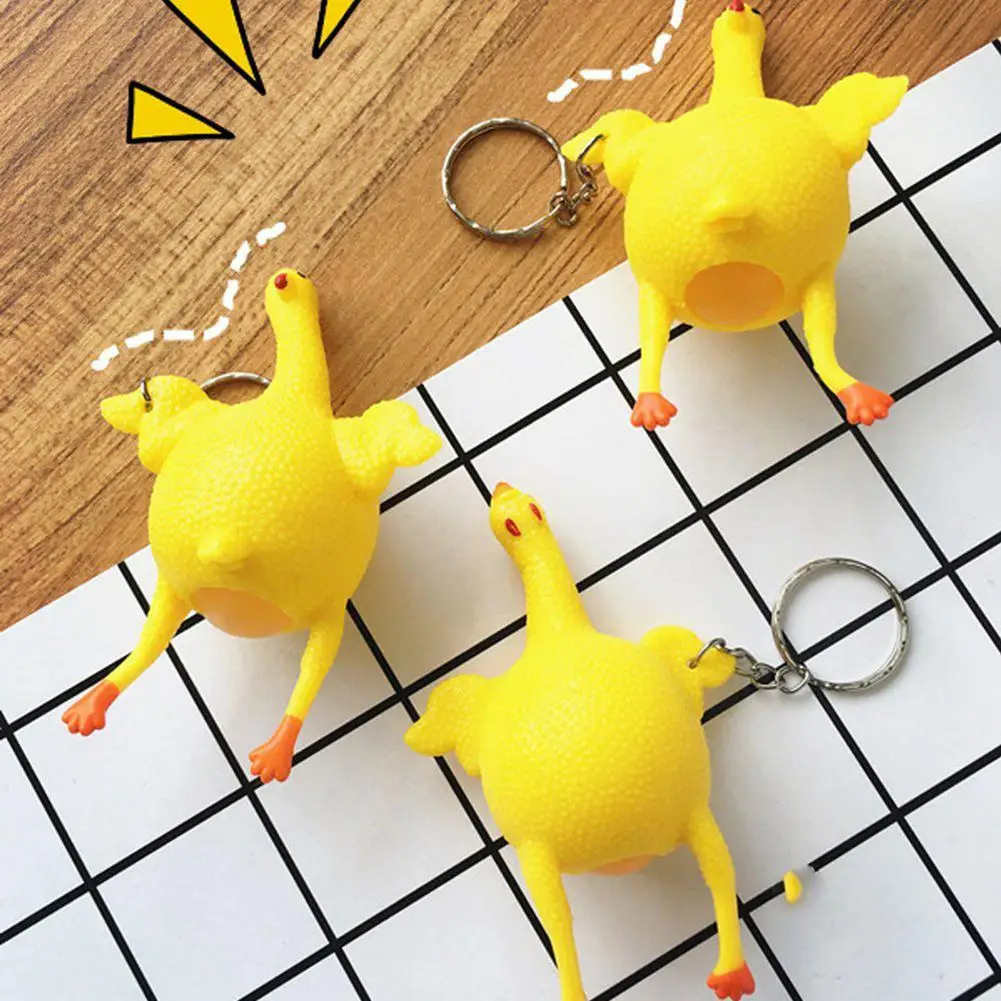 

3Pcs Creative Relieve Stress Prankish Funny Squeeze Chicken Hen Lay Egg Key Chain