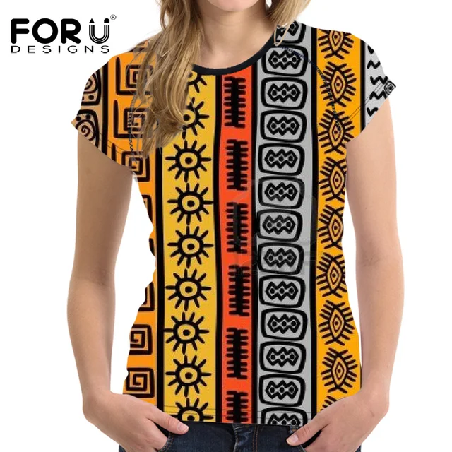 FORUDESIGNS African Design Print T shirt Ladies T Shirt Women Summer ...
