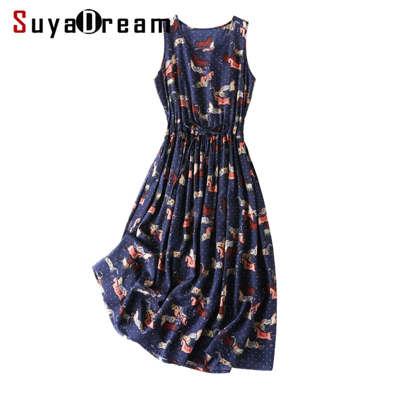 

Women Long Dress 100%SILK CREPE Printed Maxi long Dresses for Women Belted Sleeveless O neck 2019 Summer Long Dresses