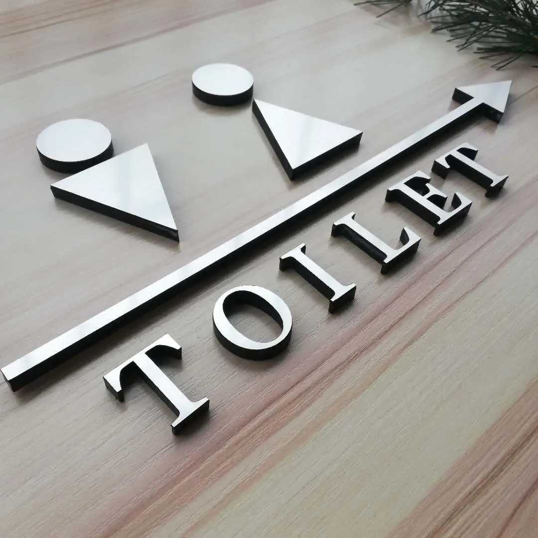 Подгонянный поддельный металл мужчины и женщины настенный знак ванная комната Wc знак акриловые буквы вывесок блок креативный знак туалетного обслуживания - Цвет: Silvery
