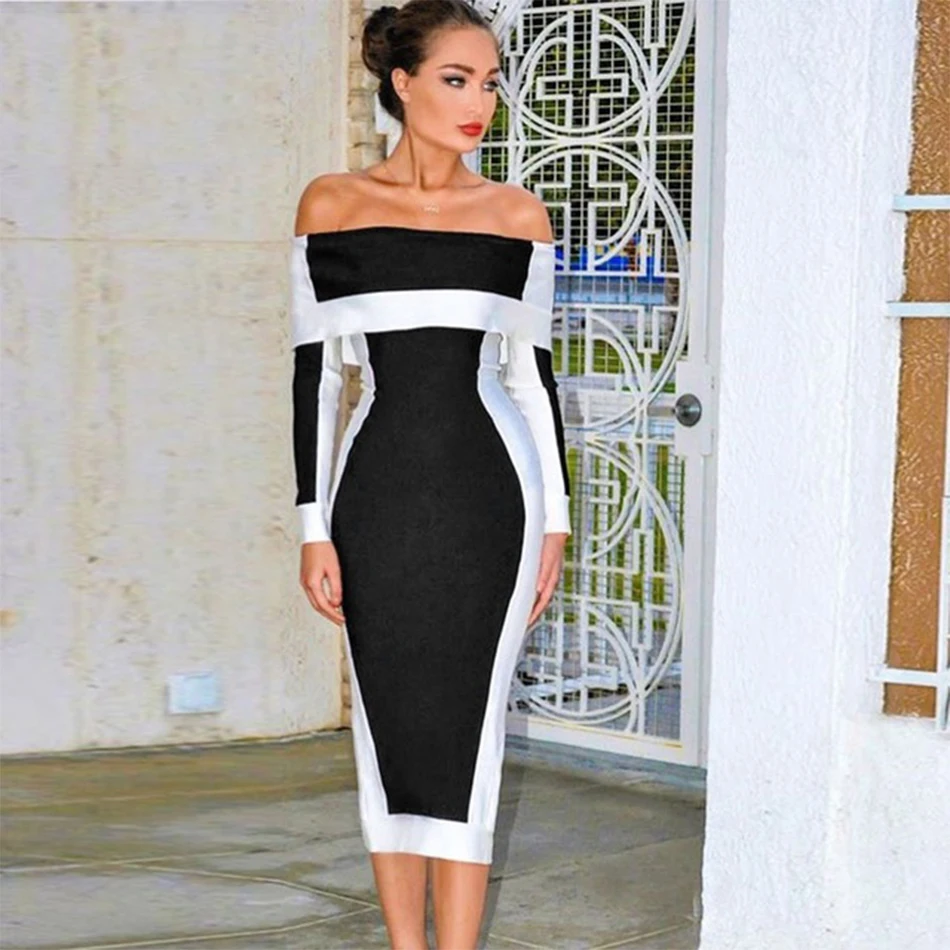 New Autumn Celebrity Party Dress Women Long Sleeve Off The Shoulder Slash Neck Sexy Night Out Club Dress Women Vestidos