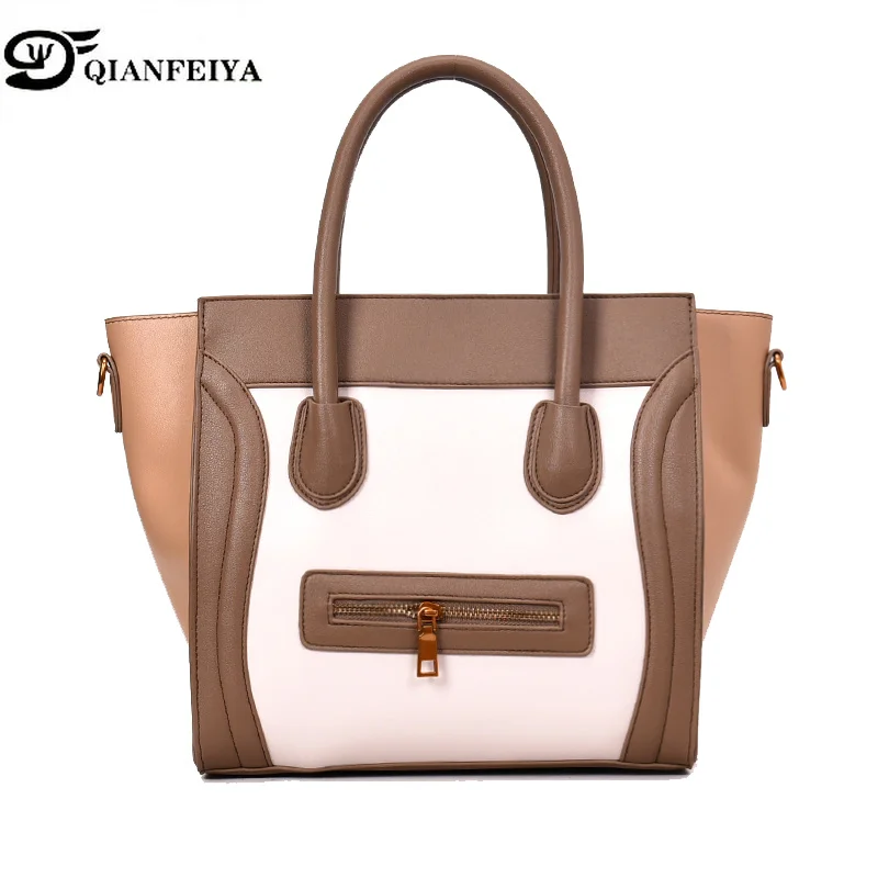 

Leather Women Handbag Trapeze Women Totes Luxury Leather Handbag Patchwork Smile Crossbody Bags for Women 2018 gg bag sac a main