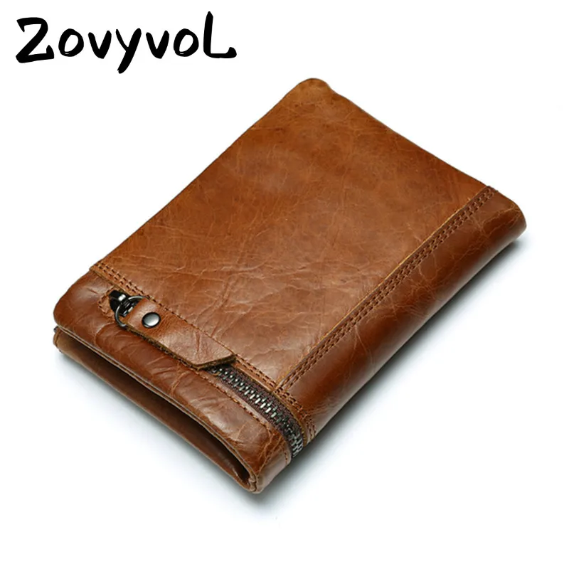 

ZOVYVOL 2019 Crazy Horse Genuine Leather Men Wallet Vintage Business Casual Coin Purses With Zipper Fashion Men Short Wallet