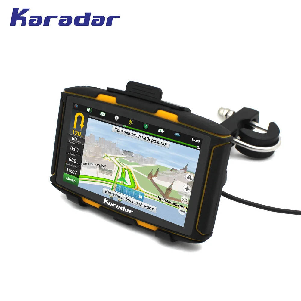 KARADAR Водонепроницаемый IPX6 Автомобильный gps навигатор 1 г ram Bluetooth 4,0 wifi ips 854*480 экран Android 4.4.3 загружен google APP