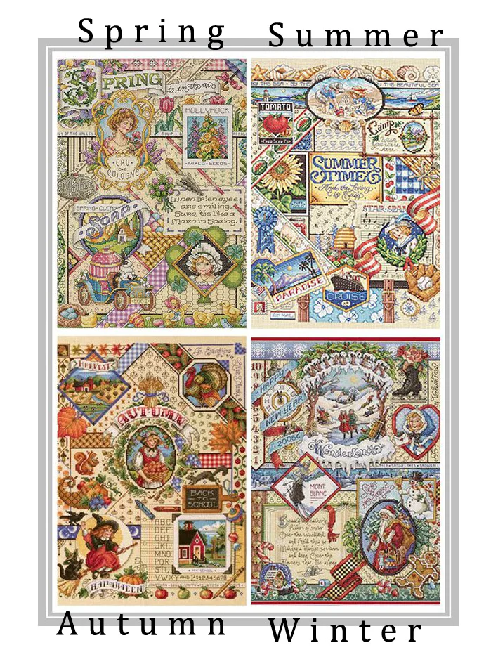 

Lovely Counted Cross Stitch Kit Spring Summer Autumn Winter Time Sampler janlynn Four Seasons Season