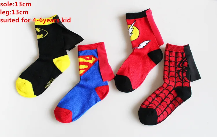 4 пар/лот, детские носки, От 4 до 6 лет Носки с рисунком для мальчиков, Спайдермен, Супермен, Бэтмен, флэш, Детские повседневные спортивные носки для костюмированной вечеринки