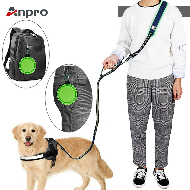 Anpro Retractable Hands Free Reflective Stitching Dog Leash Adjustable
