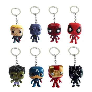 

12pcs Marvel superhero iron spider man thor keychain captain America hulk Black Panther thanos Deadpool keyring key chains