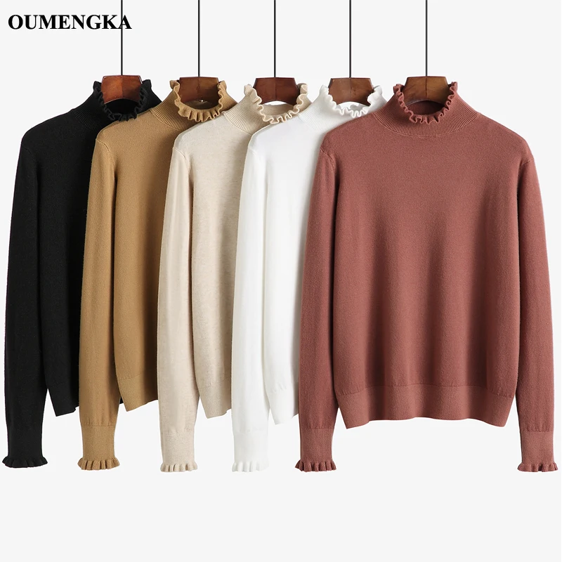 Turtleneck Ruched Women Sweater High Elastic Solid 2019 Fall Winter Fashion Loose Casual Knitted Pullovers Coffee | Женская одежда