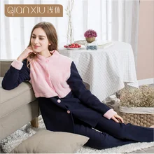 Зима, утолщенная теплая Пижама, Женская Лоскутная Пижама, наборы, Женская Роскошная одежда для сна из овечьей шерсти, женский длинный кардиган, пальто+ штаны