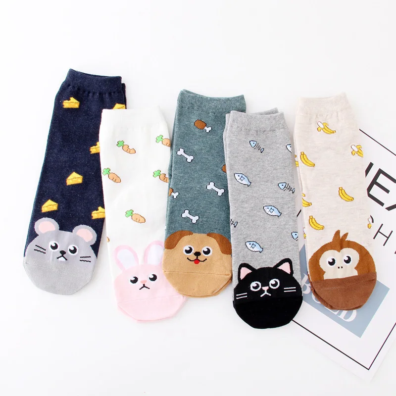 Милые женские носки, носки с изображением счастливых животных из мультфильмов, кошек, лисичек, собак, sokken, Harajuku, дизайнерские Хлопковые женские носки для девочек, calcetines