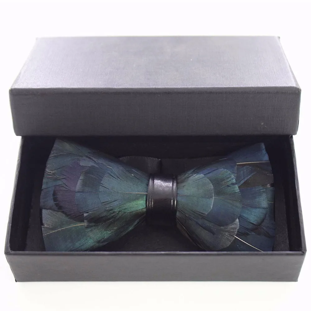 JEMYGINS новое качество мужские ручной работы перо и кожа галстук-бабочку Предварительно Связанные бабочкой с подарочной коробке костюм для