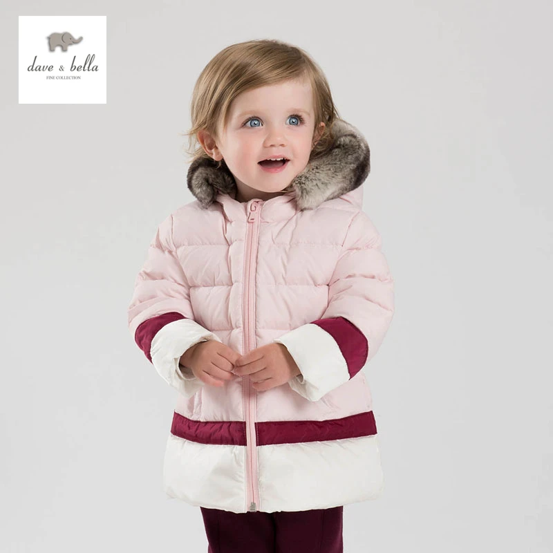 DB3609 dave bella winter baby girls pink coat white duck down outerwear hooded coat
