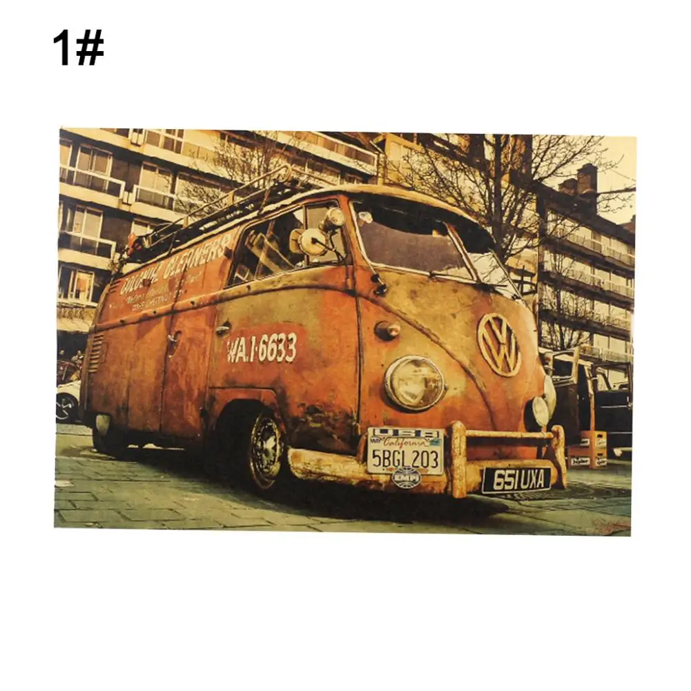 

Painting Vintage Poster Old Car Bus Fish Cafe Frameless Painting Wall Art Home Bar Decor