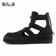 Черный и уличный стиль; коллекция года; сезон лето; Мужская обувь из натуральной кожи с перфорацией в стиле пэчворк; роскошные новые дизайнерские сандалии на платформе; новые сандалии-гладиаторы