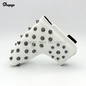 

[Black Rivets] Premium Golf Putter Headcover Magnetic Closure Golf Covers PU Leather With Velvet Black & White Novelty Gift