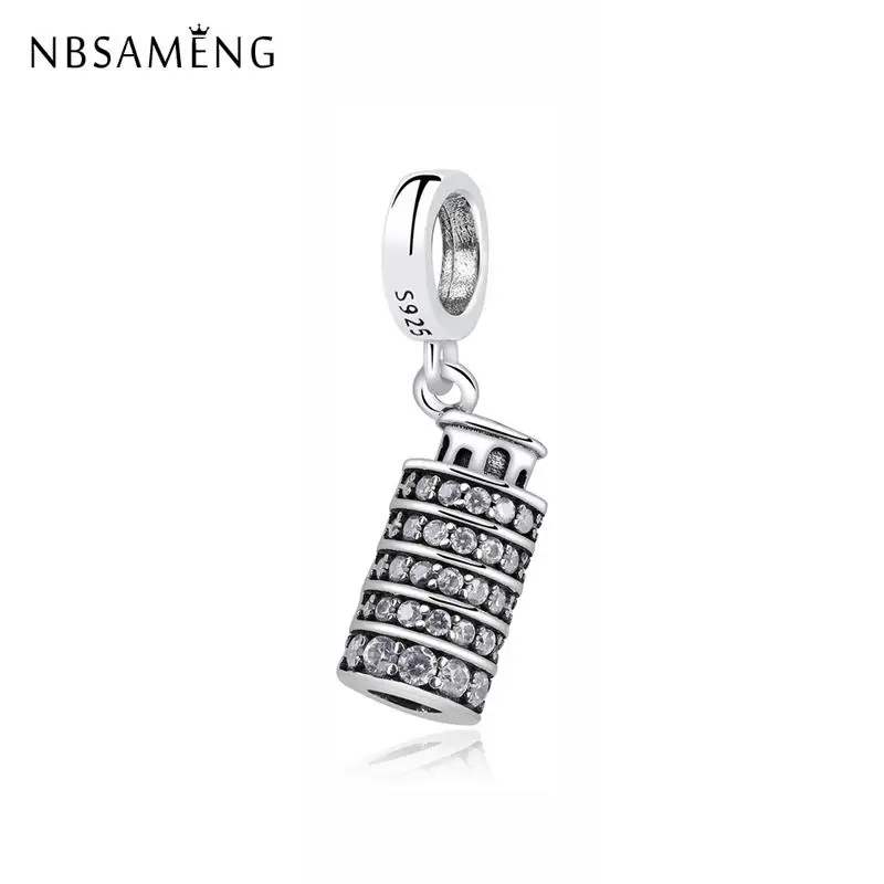 

Original 100% 925 Sterling Silver Bead Charm Leaning Tower of Pisa Charms Italy Fit Pandora Bracelets Women DIY Jewelry