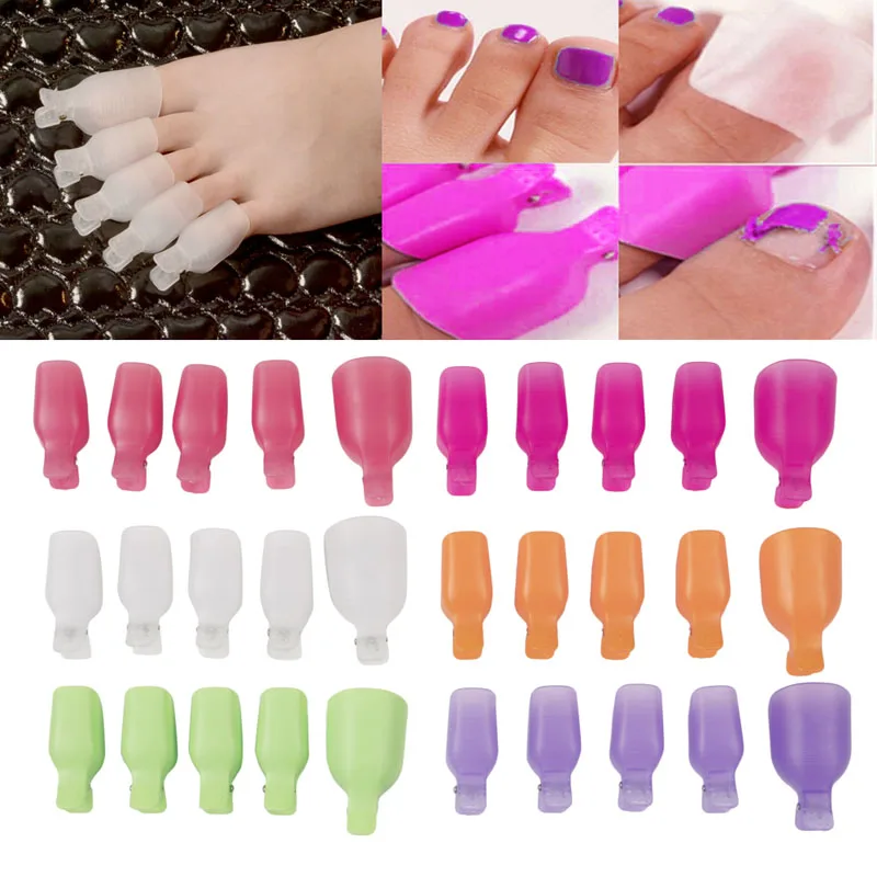 5Pcs Plastic Foot Toe Nail Art Soak Off Cap Clip UV Gel Polish Remover