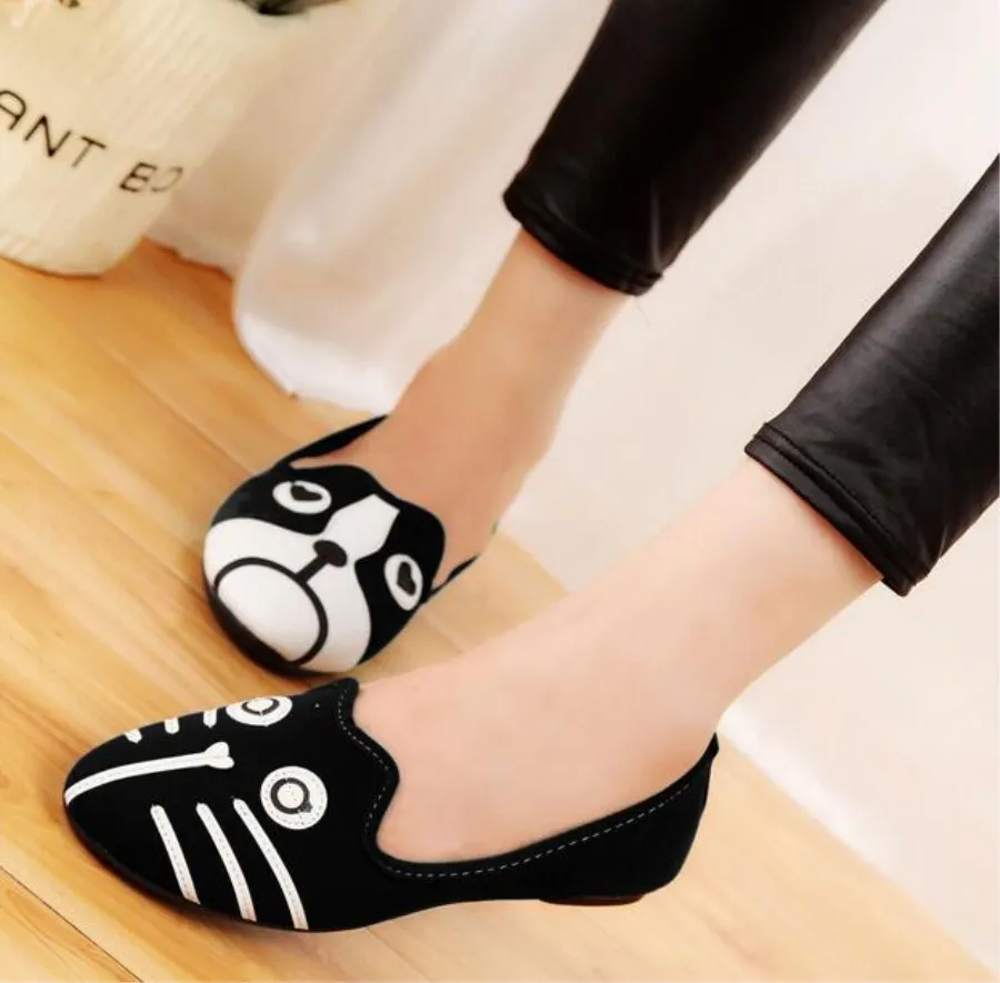 Free Shipping 2016 Women's shoes personality the cat dog shoes velvet flat comfortable flats shoes