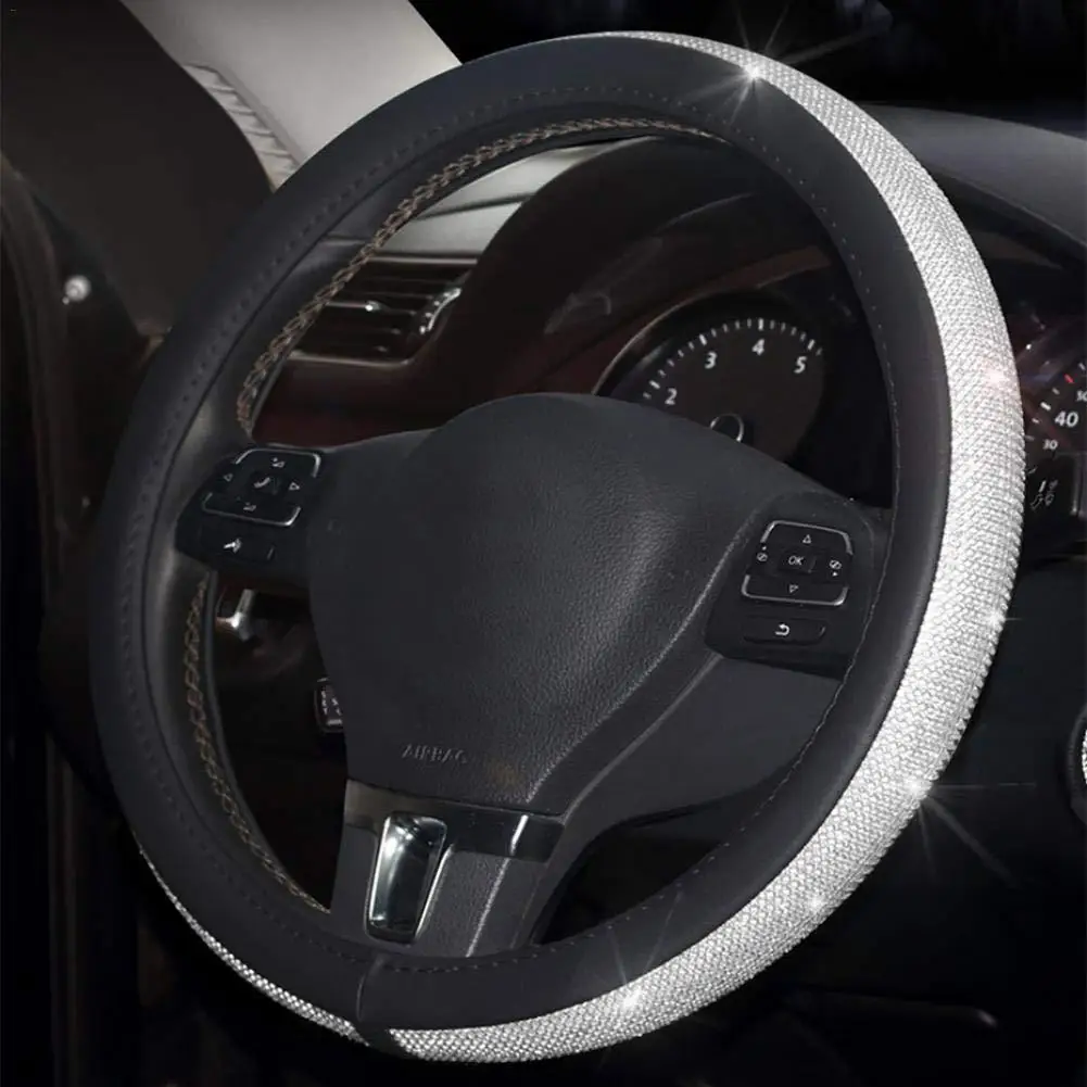 

Stylish Rhinestones Universal Car Vehicle Anti-Slip Steering Wheel Cover Decor