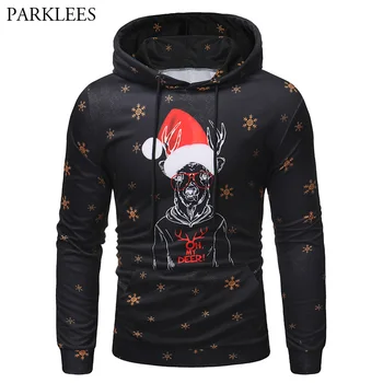 

3D Christmas Deer Hoodies Men/Women Casual Snow Printed Mens Black Hooded Sweatshirts Funny Cosplay Streatwear Sweat Homme XXXL