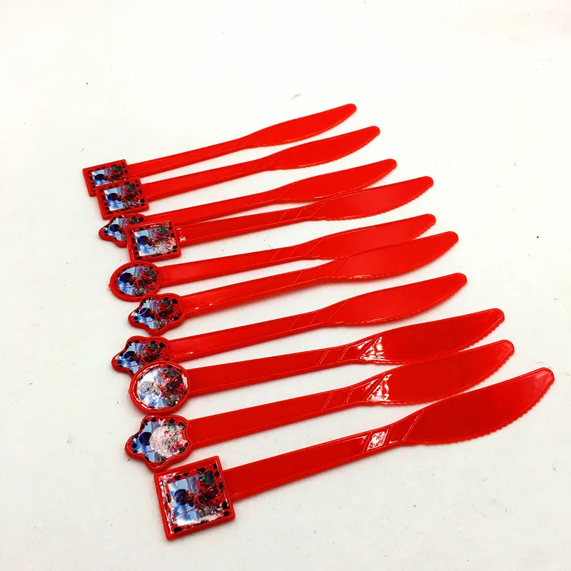10PCS/LOT LADYBUG PLASTIC KNIVES HAPPY BIRTHDAY PARTY USE KNIVES