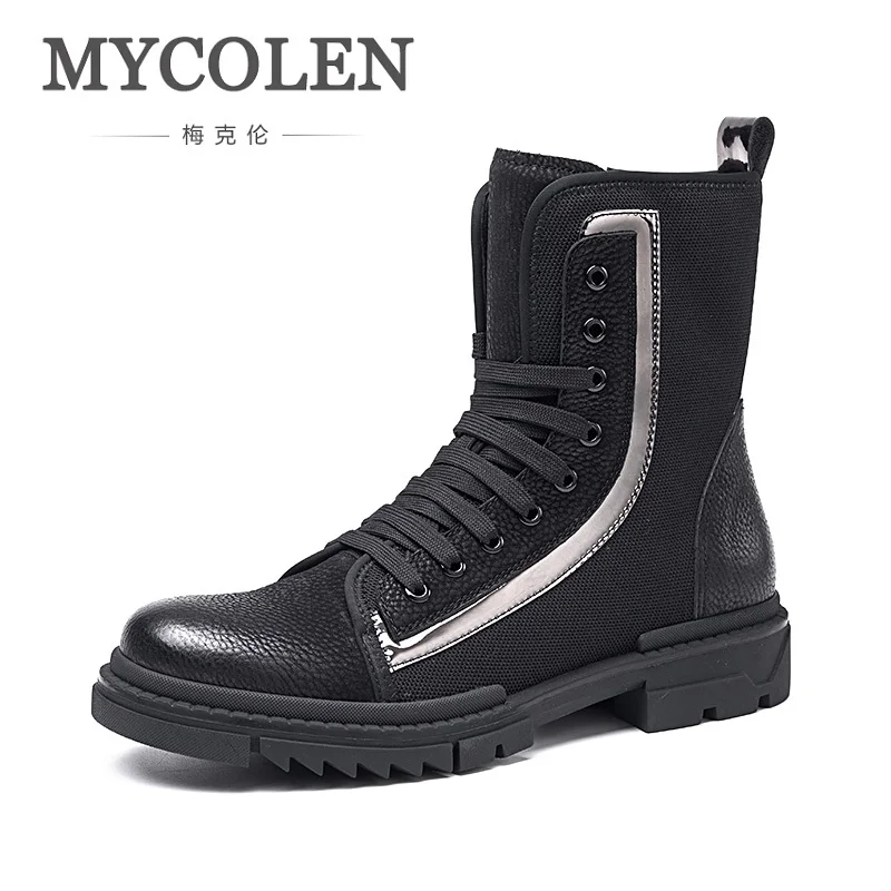 

MYCOLEN 2018 Black Genuine Leather Men's Super Warm Snow Boots Round Toe Lace Up Trendy Ridding Shoes Chaussure Homme Cuir