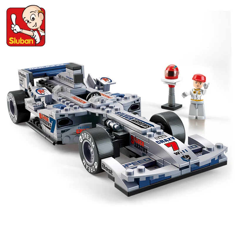 

Sluban Building Blocks 1:24 Compatible Legoed Legao Technology Formula Racing F1 Silver Sword Racing Group Toys D25