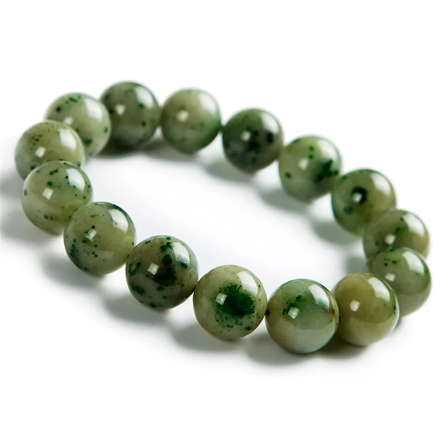 14mm Precious Green Gemstone Natural Dushan Jade Bracelets Women Men