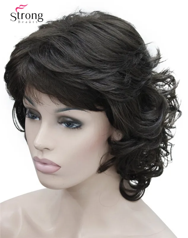 Women's Short Curly Heat Resistant Synthetic Dark Brown Hair Wigs (3)